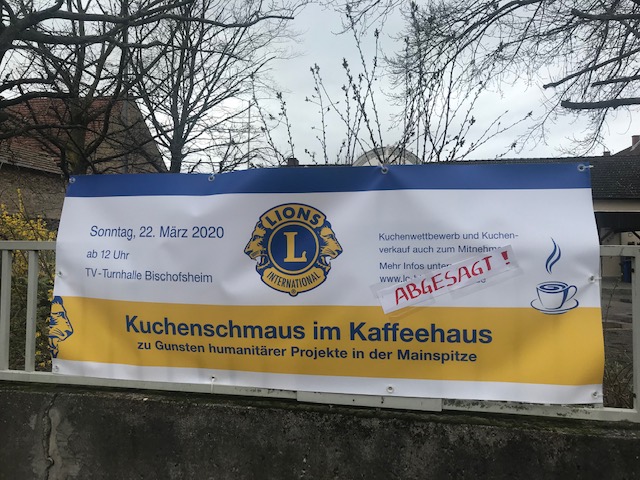 Banner Kaffeehaus mit Hinweis auf Absage